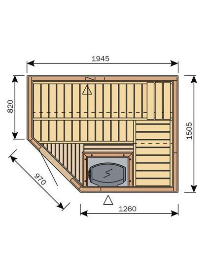 Harvia Variant S2015L Traditional Finnish Sauna (1945 x 1505 mm)